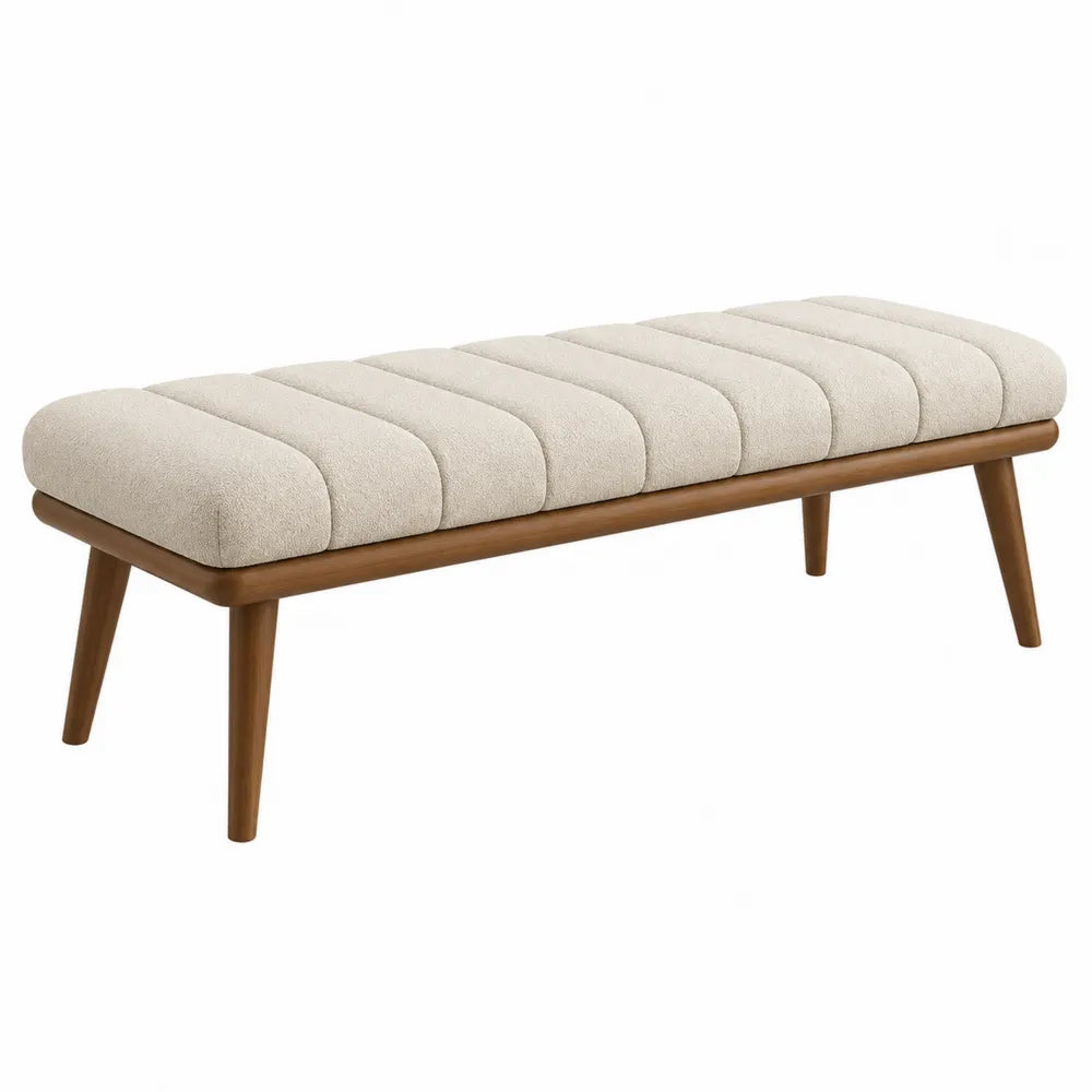 Banco de tela beige con estructura de madera 120x40x45cm