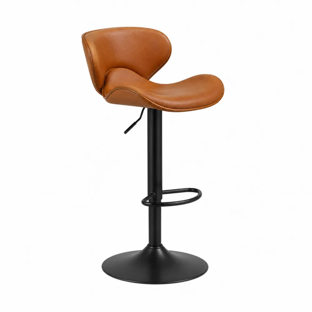Taburete ajustable de cuero sintético con base metálica negra