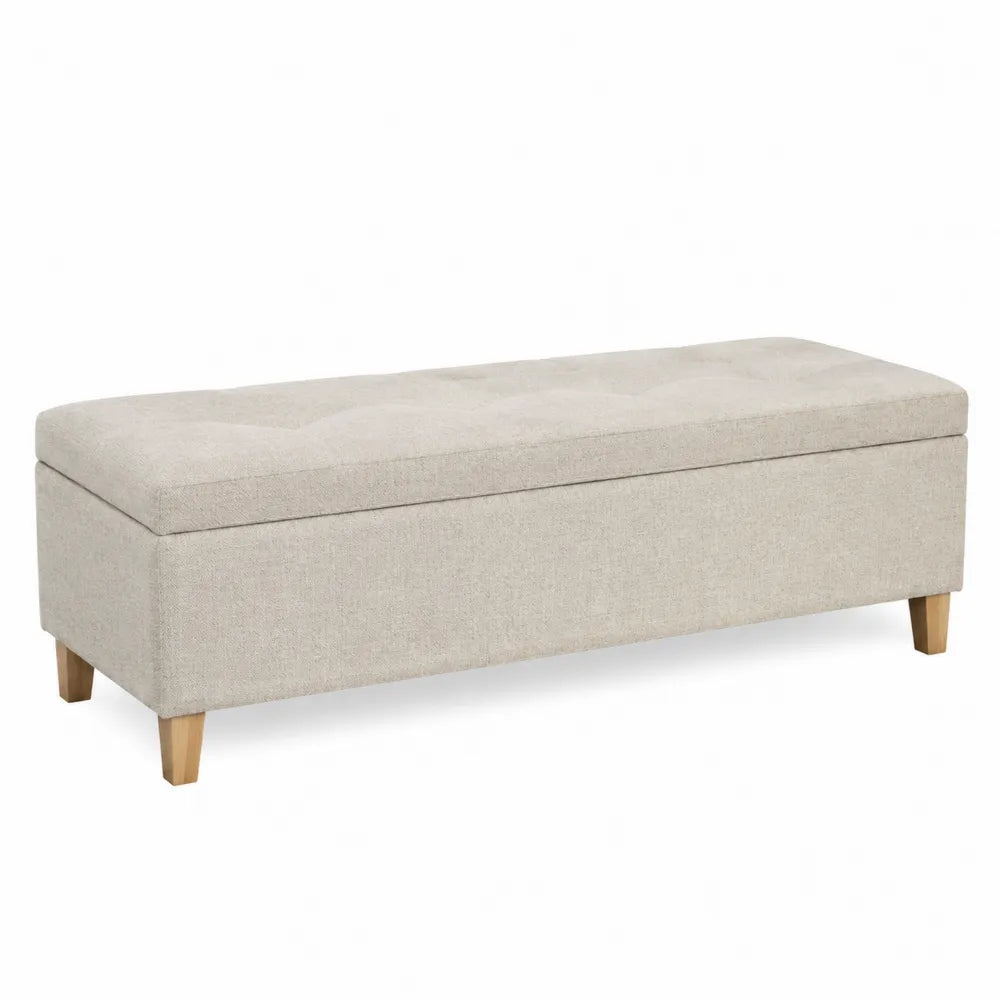 Banco con almacenamiento de poliéster y madera beige