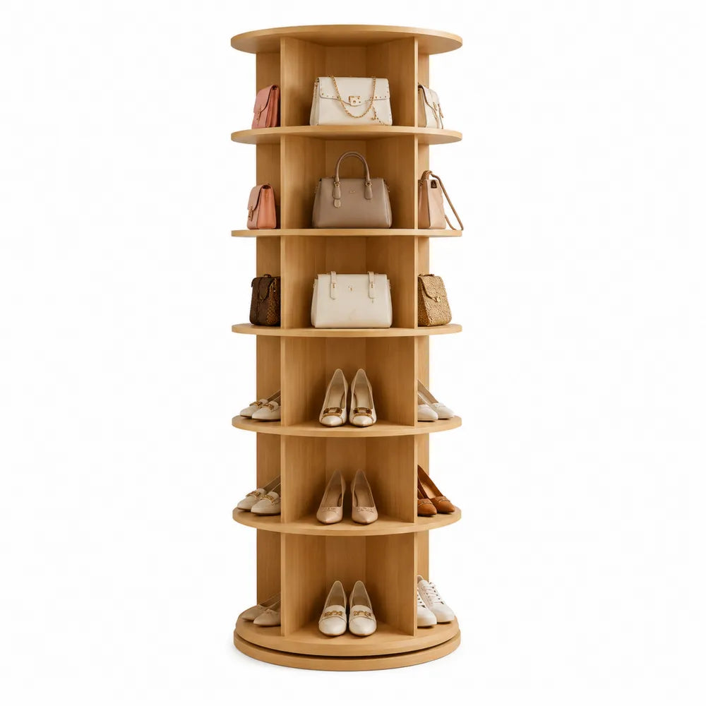 Estantería giratoria de madera para zapatos y bolsos 150 cm
