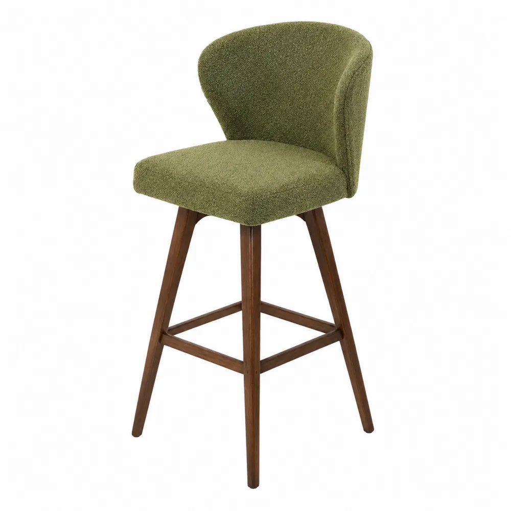 Taburete verde de tela con patas de madera 105 cm