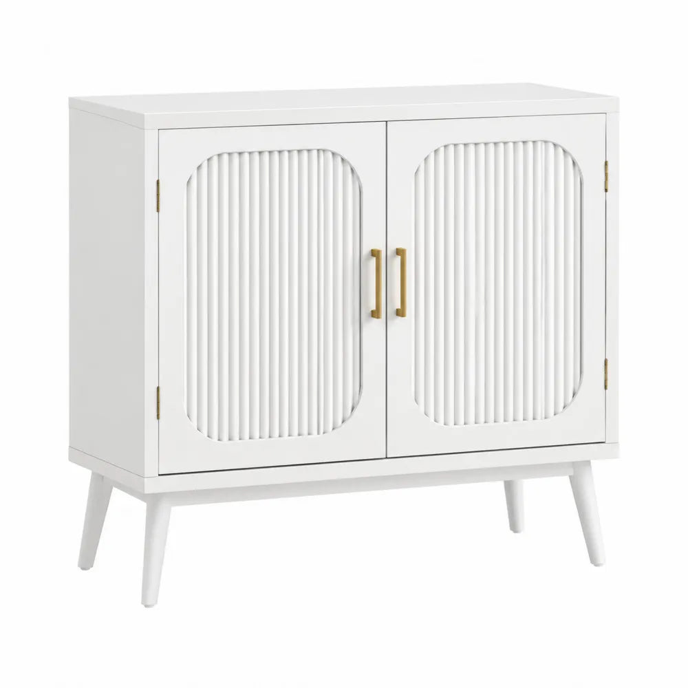 Aparador de madera blanco con manijas metálicas 80x35x80 cm
