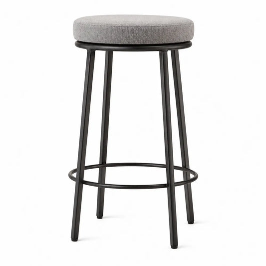 Taburete de metal y tela gris
