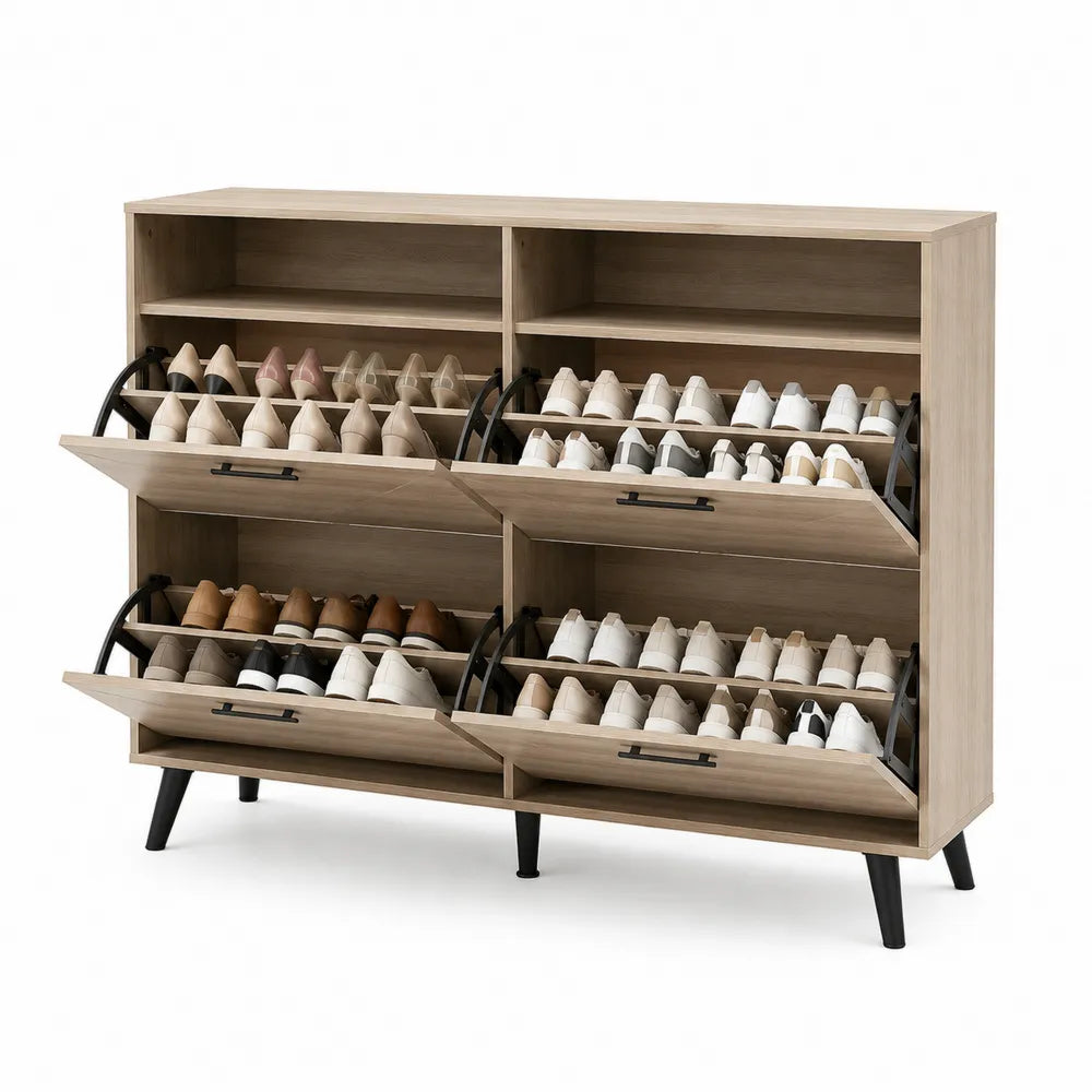 Zapatero de Madera con Cajones Abatibles y Patas Metálicas 120x30x90 cm
