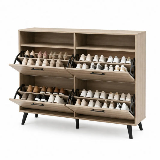 Zapatero de Madera con Cajones Abatibles y Patas Metálicas 120x30x90 cm