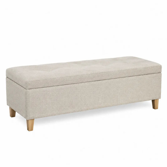 Banco con almacenamiento de poliéster y madera beige