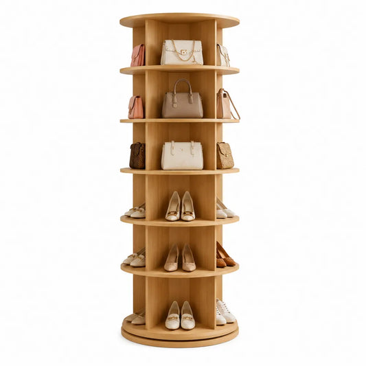 Estantería giratoria de madera para zapatos y bolsos 150 cm