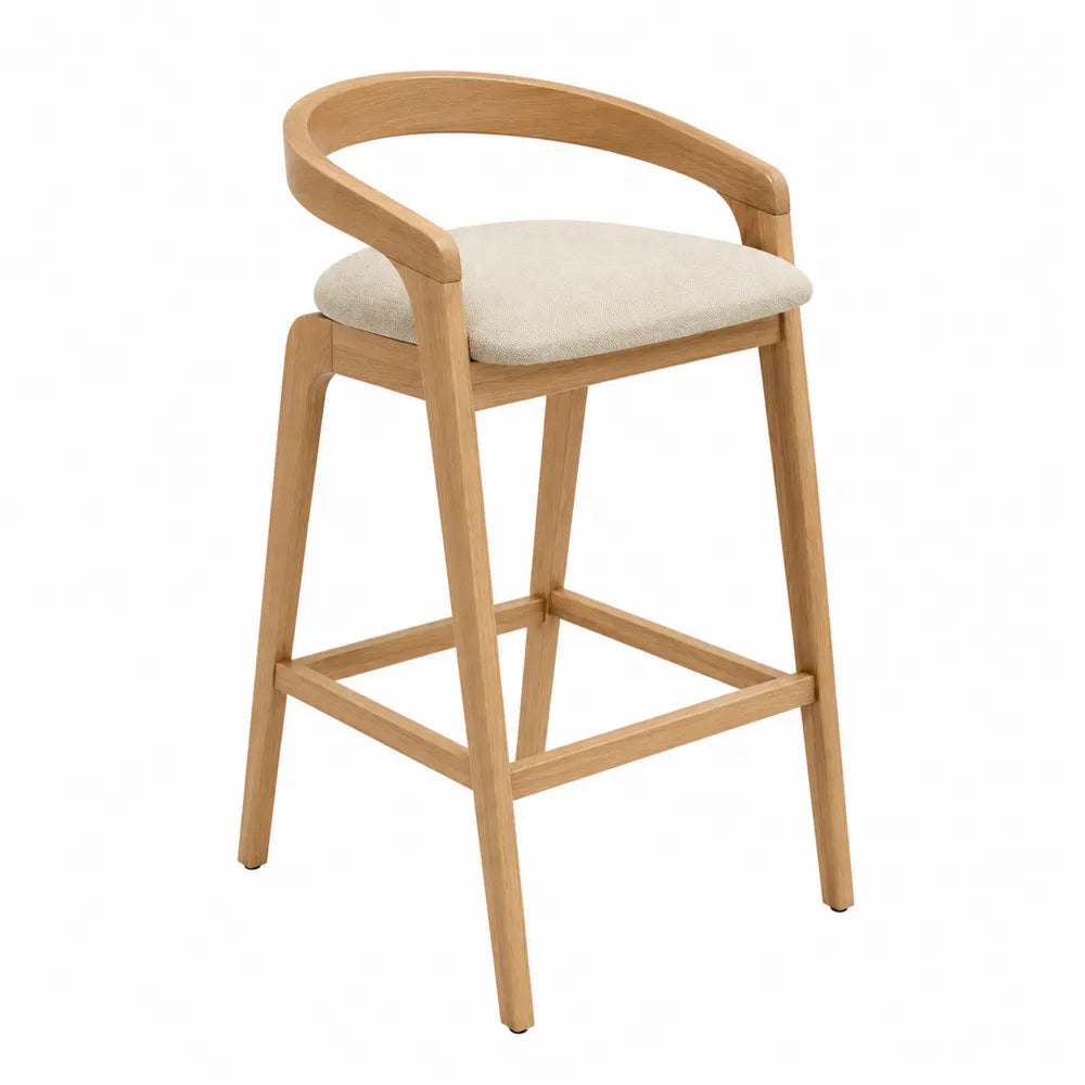 Taburete de madera de roble con asiento de poliéster beige