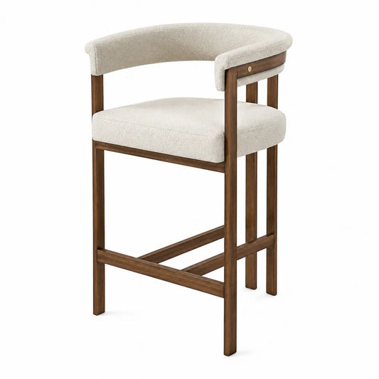 Taburete de madera y poliéster beige 105 cm
